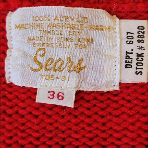 Vtg 60s 70s Sears Red Double Breasted Grandmacore Mod Knit Sweater Bell Sleeve S - Picture 5 of 6